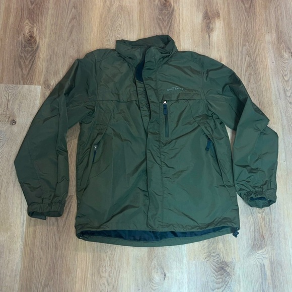 Eddie Bauer Weather Edge Rain Jacket Men’s Medium Olive Green Full Zip - Picture 1 of 5